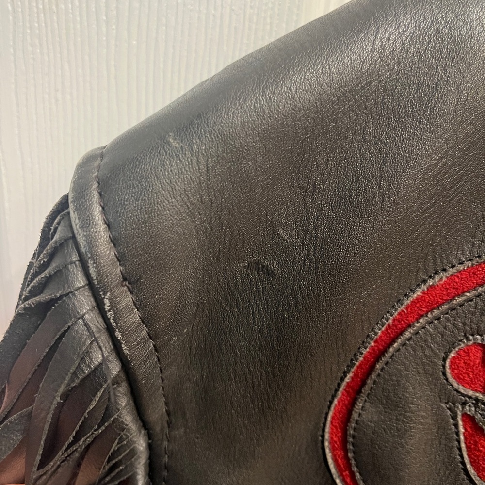 3M Thinsulate Black Leather Jacket with Red Floral Embroidery - Picture 9 of 11